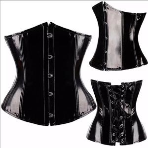 NEW! Black Steampunk Corset Faux Leather Bustier